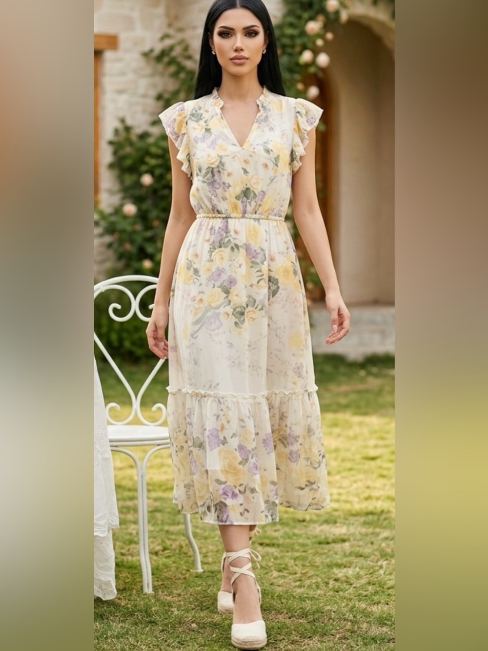 Joie Floral Maxi Dress with Ruffle Sleeves